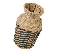 DOITOOL Handwoven Rattan Vase 25cm with Black Pattern Rustic Wicker Basket Planter for Indoor Floral Arrangement Home and Hotel Decoration