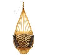 DOITOOL Hanging Flower Baskets Natural Bamboo 4pcs with Metal Hooks Hand Woven Design Yellow Wall for Home Decor and Hotel Use