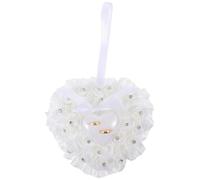 DOITOOL Heart-shaped Wedding Ring Cushion Case Elegant Romantic Foam and Plastic Box with Rhinestone Adornment and Fake Flower Decoration for Wedding Ring Storage