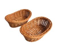 DOITOOL Imitation Rattan Woven Storage Baskets 2 Pack Plastic Kitchen Containers for Fruits Vegetables Bread Snacks Home Office Organization 11.02X7.48X3.74In