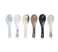 DOITOOL Japanese Soup Spoons Set of 6 Ceramic Asian Style Spoons for Home and Restaurant Use Classic Smooth Surface Tableware for Soup Ramen Dumplings 5.51 X 1.77 X 0.39 Inch