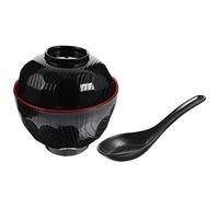DOITOOL Japanese Style Miso Soup Bowl with Lid and Spoon 4.13 Inch Covered Ceramic Bowl for Miso Soup Rice and Appetizers Kitchen Dining