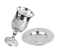 DOITOOL Kiddush Goblet Silver Zinc Plated Alloy with Cup Saucer Wine Holiday Built to Last Meaningful Way to Celebrate for Celebrations and Parties Heritage