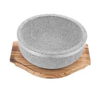 DOITOOL Korean Stone Bowl with Wood Base No Coating Natural Stone Pot for Bibimbap Soup and Hot Pot High Temperature Resistant Kitchen Supply for Daily Use and Restaurant
