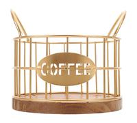 DOITOOL Large Metal Coffee Pod Holder Organizer Basket with Wooden Base, Coffee Capsule Storage Rack for Countertop, Multipurpose Fruit and Snack Storage for Kitchen and Dining