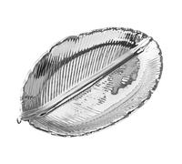 DOITOOL Leaf Shaped Ceramic Jewelry Holder Tray Silver Electroplated Decorative Plate for Necklace and Bracelet Storage Fine Smooth Lines 15Cm Length