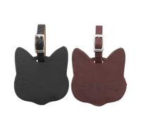 DOITOOL Luggage Tags PU Leather Cat Head 2Pcs Suitcase Labels Portable Design Easy to Carry for Frequent Flyers and Tourists Random Color