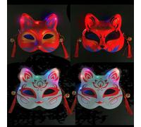 DOITOOL Luminous Cat Face Cosplay Masks Made of Plastic and LED Light String Creative Design 4pcs for Halloween Masquerade Parties for Bar and Party Decorations
