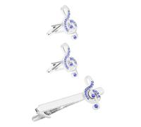 DOITOOL Men's Silver Alloy Neck Tie Bar Clip and Cufflinks Set Crystal Music Note Design, Stylish and Classic Accessory for Business Meetings and Daily Life