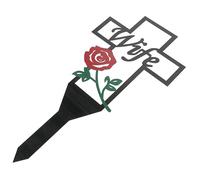 DOITOOL Metal Cemetery Memorial Cross Stake with Rose Sign for Wife Outdoor Garden Grave Marker Decoration Weatherproof Commemorative Stake for Lawn and Cemetery Remembrance