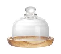 DOITOOL Mini Glass Cake Stand Glass Dome with Wooden Base Clear Bell Jar Dome Cover for Dessert Cheese Candy, 10.5 x 10.5 x 9.5cm