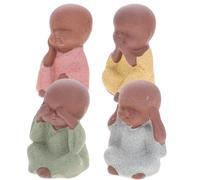 DOITOOL Mini Monk Tea Pet Ornaments Assorted Colour Fine Craftsmanship and Compact Design 4pcs Ceramic Decorative Figurines Suitable for Office and Car Home Décor