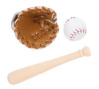 DOITOOL Miniature Baseball Bat And Glove Kit: 1 Set Miniature Baseball Cake Topper Wooden & Leather Mini Dollhouse Glove And Ball Set for Dollhouse Accessories Kids Birthday Party Favors