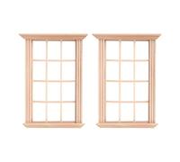 DOITOOL Miniature Doll House Window Frame 2Pcs 1 12 Scale Wooden 12 Pane Windows Model Diy Dollhouse Accessories for Crafting and Decoration
