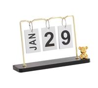 DOITOOL Minimalist Flip Desk Calendar with Wooden Base and Metal Frame Sturdy Perpetual Calendar for Office Home School Hotel Decor Rustic Stylish Desktop Ornament