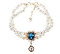 DOITOOL Necklace, Princess-style Female Puppies for Elegant Pet Collar Lightweight Plastic and Metal Material at Heart Pendant Adjustable Double Layer Faux Pearl with Formal Events