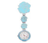 DOITOOL Nurse Pocket Watch with Rose Pattern, Blue Metal Clip-on Design Featuring Accurate Timekeeping and Glass Mirror, Suitable for Nursing Students and Professionals