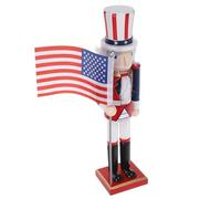 DOITOOL Nutcracker Soldier Figurine Patriotic Table Ornament Wooden Traditional 38cm with Movable Mouth and American Flag, for 4th of July Shelf Display or Windowsill Decoration