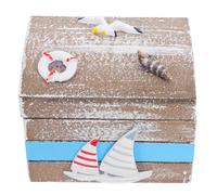 DOITOOL Ocean Inspired Wooden Treasure Chest Small Nautical Decorative Box Craft Storage for Jewelry Keepsakes Vintage Style