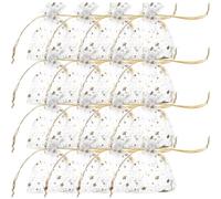 DOITOOL Organza Drawstring Bags 100pcs with Gold Star and Moon Print White Elegant Sheer Cloth Easy to Open and Close, Securely Keep Contents Party Favor Bags for Wedding Favors