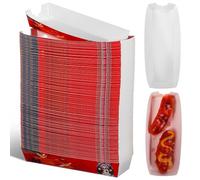 DOITOOL Paper Hot Dog Boxes for Packaging Hot Dogs 100pcs with Easy-to-use Design and Sturdy Construction, Red Paper Food Holders Disposable Take out Boxes for Food Trucks and Parties