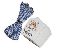 DOITOOL Paper Tags Ready to Use Decorative Bookmark Hanging Tags Father's Day 100pcs with and Glasses Design, Pre-Punched Kraft Paper Labels for Wrapping and Messages