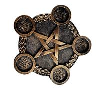 DOITOOL Pentacle Star Candleholder Bright Copper Finish Sacrifice Prop Decorative Desktop Candle Stand for Altar Rituals and Home Décor