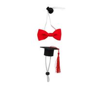 DOITOOL Pet Graduation Hat and Bow Tie Set for Small Dogs and Hamsters, Red Tassel Elastic Doctor Cap with Red Bow Tie, 2pcs Small Pet Costume Accessories for Celebration and Photo Shoot