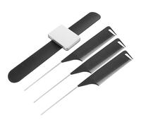 DOITOOL Pin Cushion Wristband Set for Hair Stylists, Black Slap Bracelet with Tail Comb and Sectioning Styling Combs, Four-Piece Salon Tool Kit