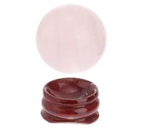 DOITOOL Pink Crystal Ball with Wooden Base Elegant Desktop Ornament Chic Powder Crystal Sphere Decorative Accessory for Home Living Office
