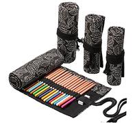 DOITOOL Practical Slots Canvas Pencil Roll Large Capacity Portable Pencil Storage Organizer for Artists for Drawing and Coloring Elegant Design with Beautiful Patterns