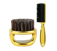 DOITOOL Professional Neck Brush and Ring Handle Brush Set for Men Barbers, Gentle on Skin, Precise Grooming with Abs and Nylon Material, Golden Colour for Beard and Hair Care in Barber