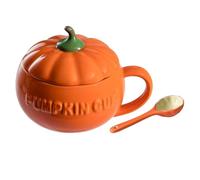 DOITOOL Pumpkin Shape Ceramic Mug with Lid and Spoon Orange Coffee Cup for Home Tea Milk Autumn Kitchenware