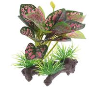 DOITOOL Realistic Reptile Tank Plant Ornament for Bearded Dragons and Lizards Artificial Aquarium Landscaping Decoration with Vibrant Red Driftwood and Leaves Natural Habitat Hideout for