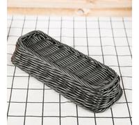DOITOOL Rectangular Imitation Rattan Plastic Basket, Multifunctional Woven Plate Storage Basket for Kitchen and Dining, Grey 30X11X7Cm, Practical Cutlery and Utensil Organizer for Home Use
