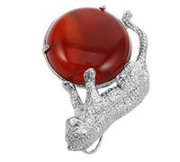DOITOOL Red Agate Leopard Pendant Crystal Stone Punk Charm Jewelry for Men and Women Gender Neutral Natural Stone Bead Animal Link Charm with Intricate Detailing and Stylish Retro Design