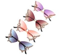 DOITOOL Rhinestone Butterfly Sunglasses, Retro UV Protection 4pcs Rimless | Bling Resin Metal Frame, Sparkling Vintage Style, Comfortable Fit for Festivals, Vacations and Outfits