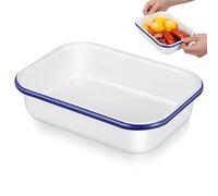 Doitool Roasting Tin Enamel Cookware Baking Pan Pie Dish Large Rectangular Serving Tray, Enamelware Oblong Bread Cake Pan, Lasagna Dishes, Enameled Steel Plate, Food Container, 22 * 16 * 5.5cm White