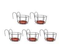 DOITOOL Round Hanging Railing Planters 5 PCS Hanging Flower Pots Balcony Planters, Flower Pot Holders Metal Pot Plant Basket over Fence for Fence Balcony Porch Garden - 16cm