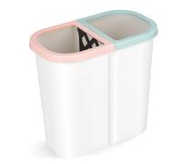 DOITOOL Rubbish Bin, Double Compartment Trash Can, Plastic White Kitchen Bin with Big Opening for Home, School or Office Wet and Dry Separation