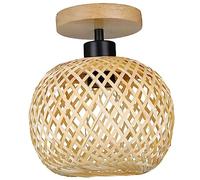 DOITOOL Rustic Bamboo Woven Ceiling Light Fixture Ceiling Mounted Lamp for Dining Room Living Room Hallway Handcrafted Bamboo Cage Design Easy Assembly No Bulb Included