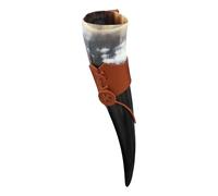 DOITOOL Rustic Viking Horn Mug with Pu Holder, Versatile and Resistant to Damage Decorative Horn Cup for Cosplay Parties and Home Table Decorations, Unique Medieval Style Drinking Mug
