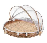 DOITOOL Rustic Woven Bamboo Basket with Mesh Cover Woven Bamboo Sieve for Home Use round Large Capacity for Dust Protection and Serving