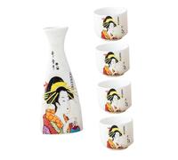 DOITOOL Sake Cup Japanese Style Wine Pot Ceramic Sake Holder for Home Restaurant Use 1 Pot with 4 Cups Traditional Liquor Storage Set
