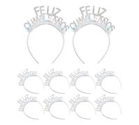 DOITOOL Silver Glitter Birthday Headband and Preinstalled Spanish Words 10pcs with Three Dimensional Effect Plastic Hair Accessory and Women at Culture-themed Events and International