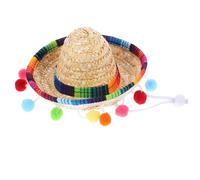 DOITOOL Small Pom Pom Mexican Sombrero Hat with Chin Strap Lightweight Breathable Party Accessory for Festivals Costume and Home Decoration