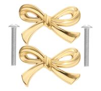DOITOOL Solid Brass Bow Drawer knobs ：2PCS Brass Drawer Handles Vintage Gold Cabinet Pull Handles for Dressers, wardrobes, cupboards, and bookcases, Elegant Bow Design, Easy to Install