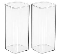DOITOOL Square Glass Cups Set of 2 14Oz Clear Borosilicate Beverage Cups for Milk Juice Water Breakfast and Party Use