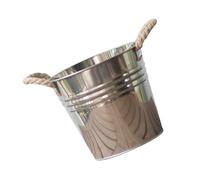 DOITOOL Stainless Steel Plant Pot Bucket with Rustic Rope Handle Flower Bucket for Indoor Outdoor Garden Balcony Patio Decoration Medium Round Planter for Home Gardening and Floral Display