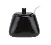 DOITOOL Sugar Bowl with Lid and Spoon, Ceramic Sugar Jar Porcelain Condiment Pot Ceramic Seasoning Bowl for Home Kitchen, Black